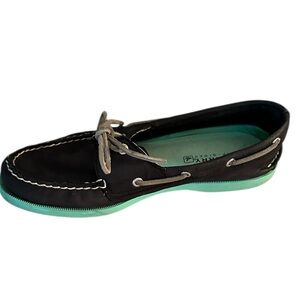Sperry Black Leather Top Sider Boat Shoes Size 8M